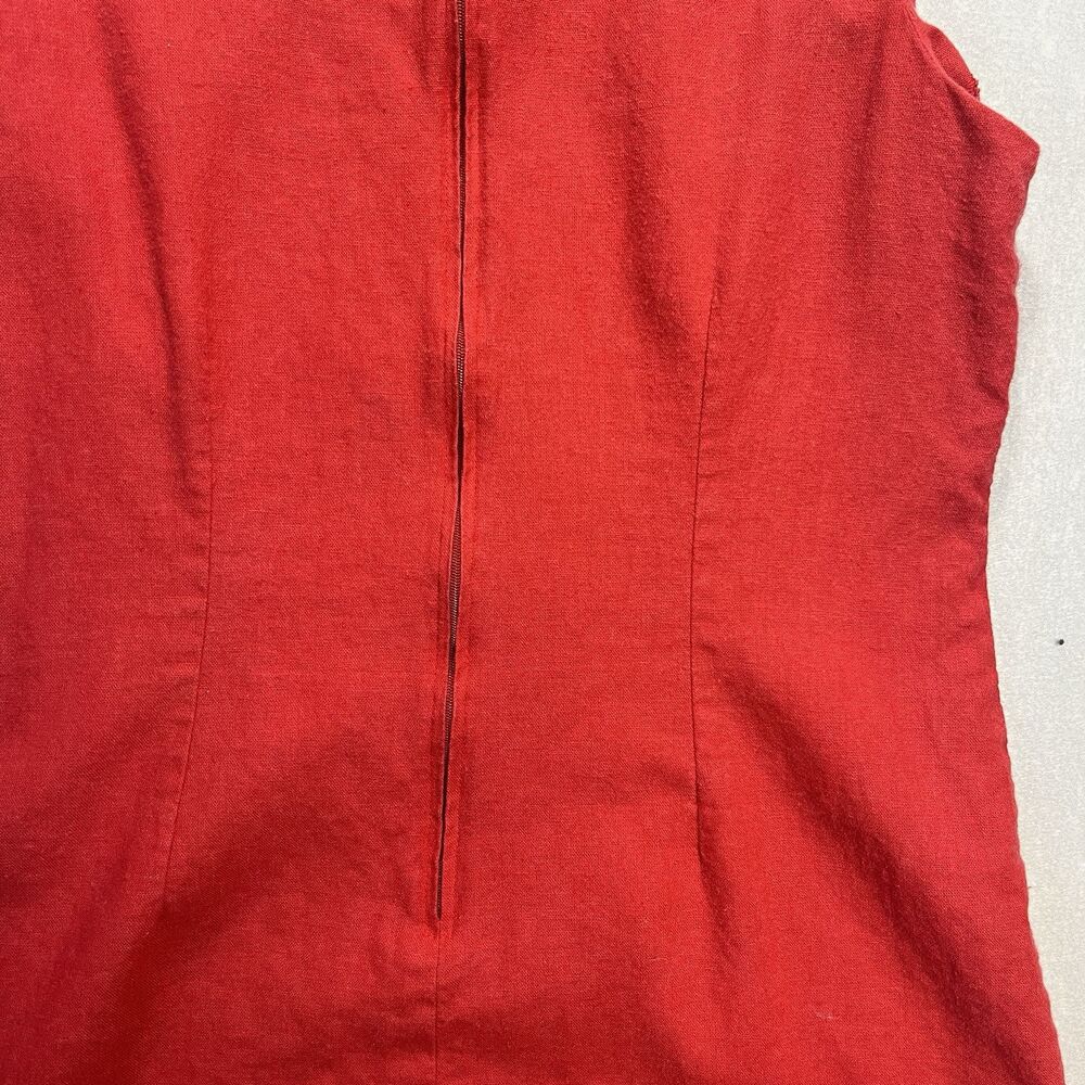 Vintage Olivia Rose Red Linen Lagenlook Side Slit Button-Down Maxi Dress, Sz 18 - Picture 8 of 10